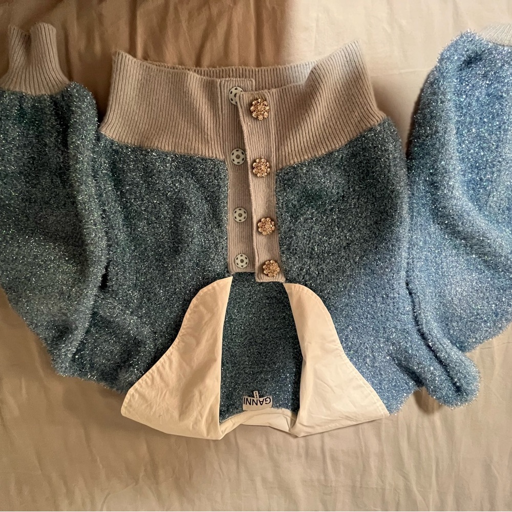 Ganni Blue Sparkle Cardigan with Button Details